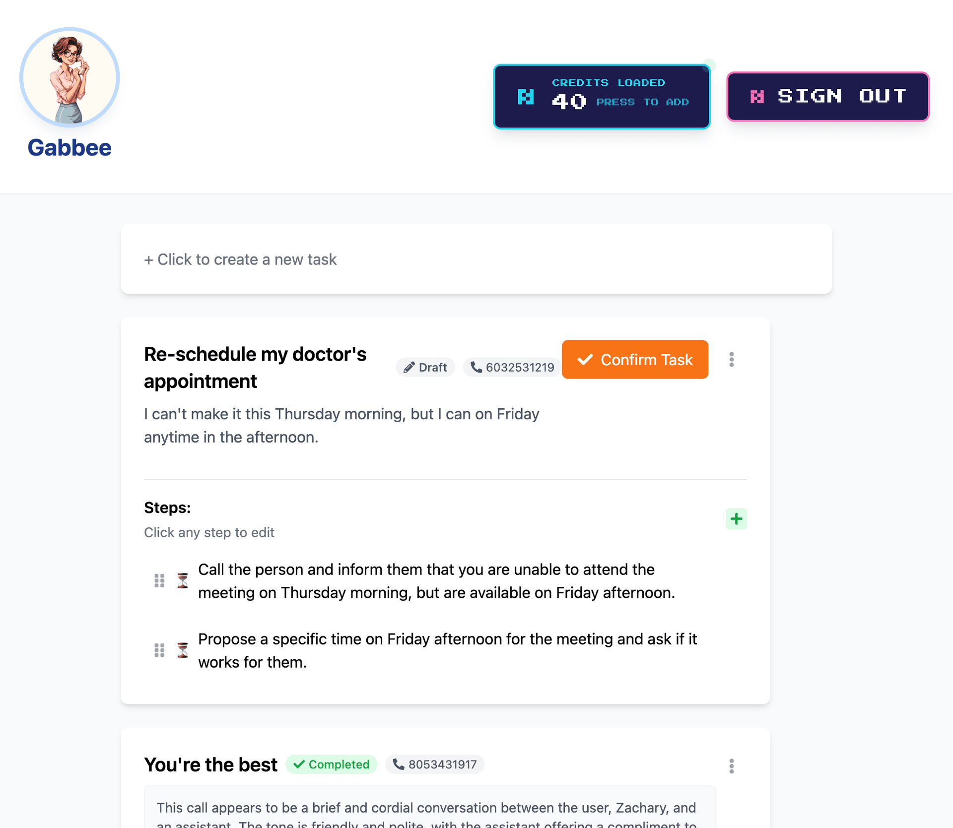 Example of how Gabbee breaks down and manages complex tasks