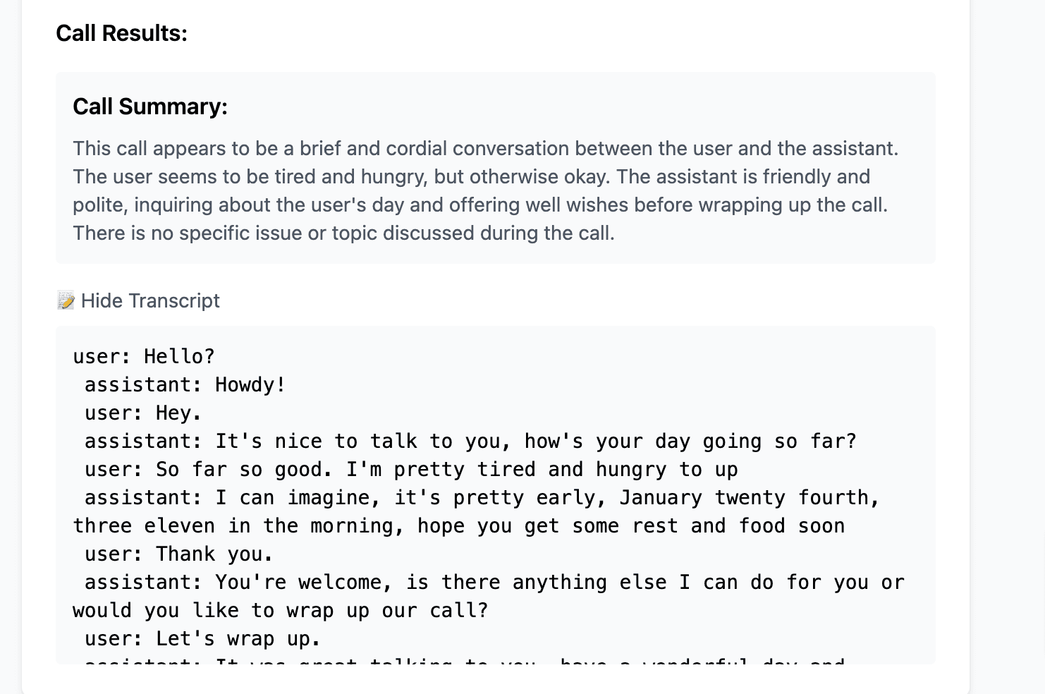 Call transcripts and summaries